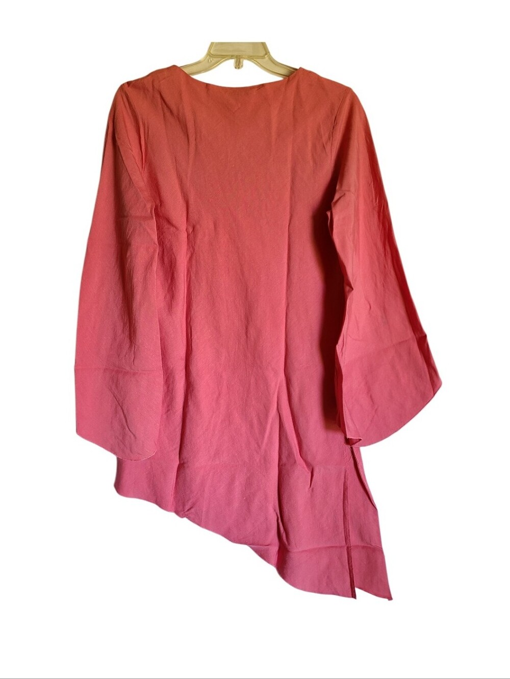 Caren Sport Linen Blend Asymmetric Tunic Pink Bell Sleeve Plus Size 1X - Picture 3 of 10